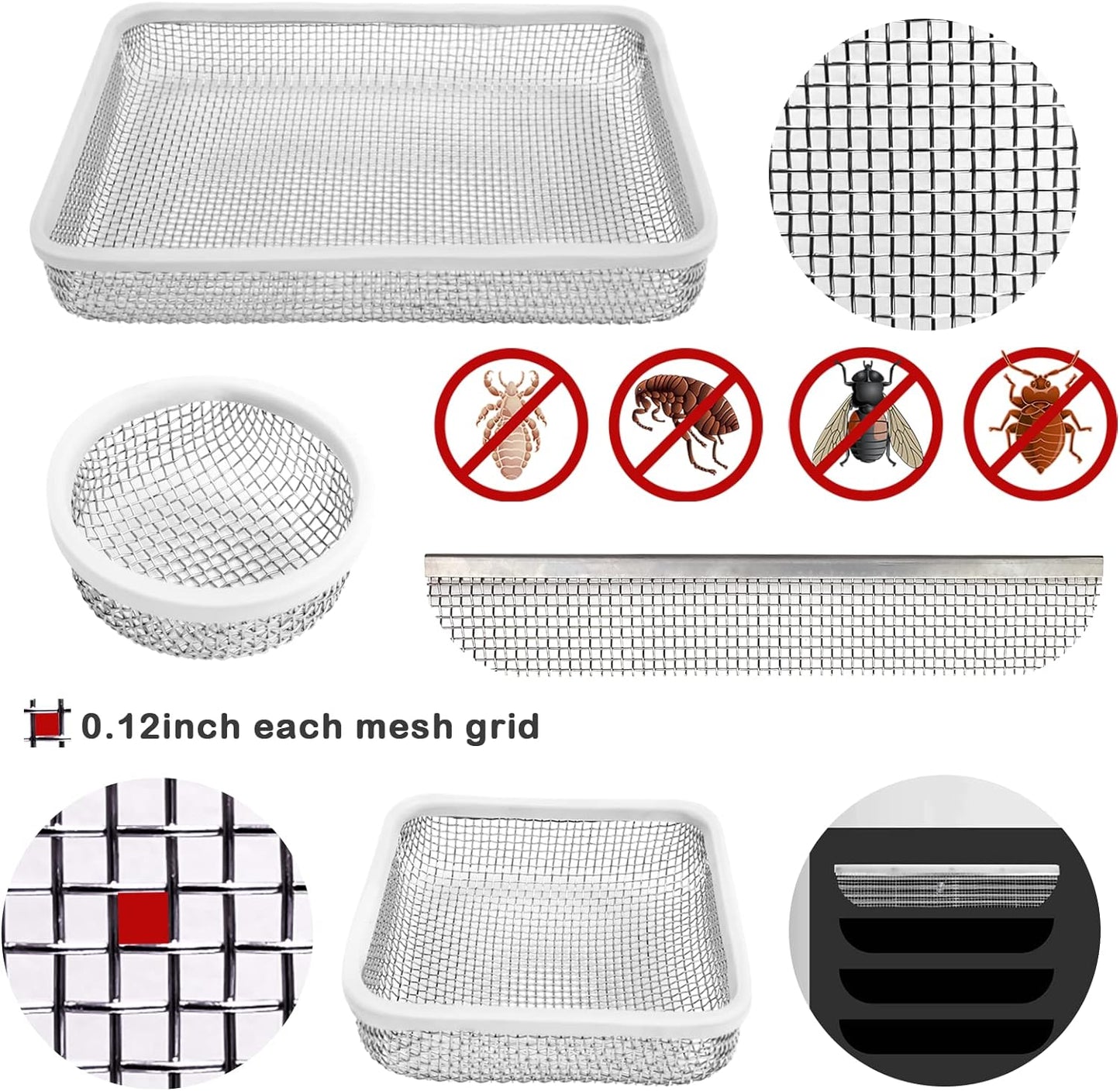 Hillhub RV Furnace Vent Cover, Flying Insect Screen, Stainless Steel Mesh with Installation Tool and Silicone Rubber, Bug Covers for Camper Water Heater Vents