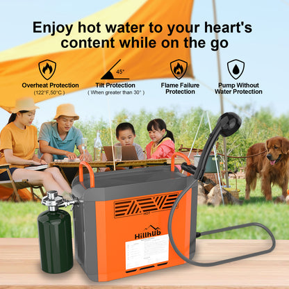 Hillhub Portable Propane Water Heater with Water Pump&Showerhead,Instant Hot Water Heater with Built-in battery for Showering&Cleaning,Outdoor Use Only,Camping Water Heater with Overheating Protection…