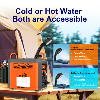 Hillhub Portable Propane Water Heater with Water Pump&Showerhead,Instant Hot Water Heater with Built-in battery for Showering&Cleaning,Outdoor Use Only,Camping Water Heater with Overheating Protection…